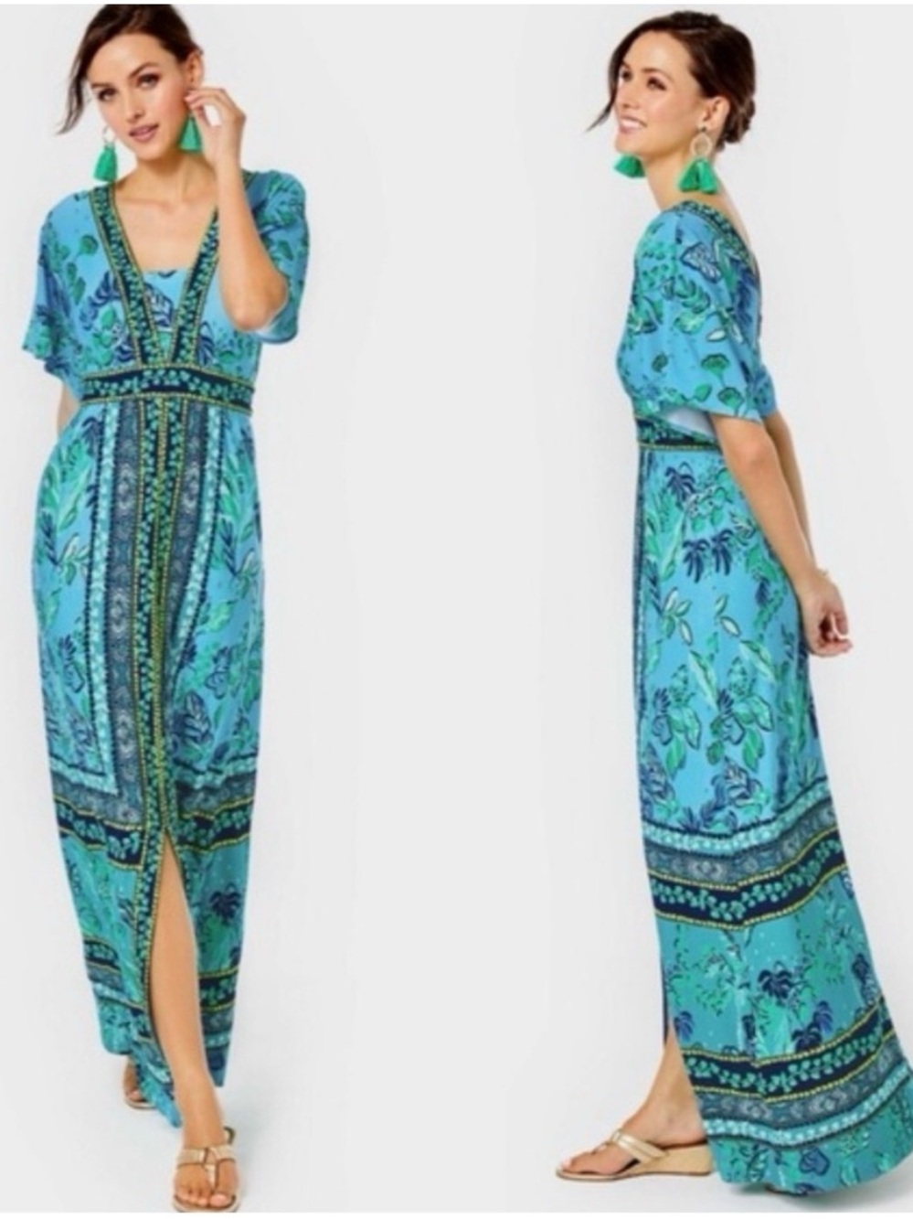 Lilly Pulitzer Ilia Seabreeze Blue Elbow Sleeve Stretch Maxi Dress Tropical